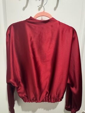 Zara Satin long sleeve top in Deep Red
